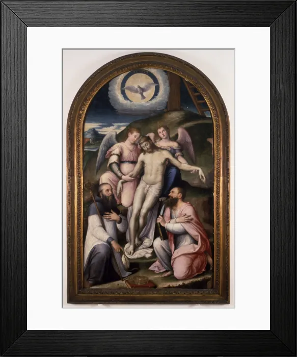 Framed Print : Dead Christ Supported by Angels between St Bartholomew and the Abbot of Classe (Cristo morto sorretto da angeli tra San Bartolomeo e l'Abate di Classe), by Luca Longhi Framed Print : Dead Christ Supported by Angels between St Bartholomew and the Abbot of Classe (Cristo morto sorretto da angeli tra San Bartolomeo e l'Abate di Classe), by Luca Longhi
