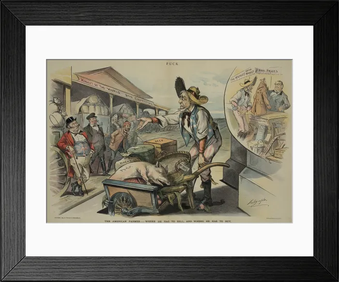 Framed Print : THE AMERICAN FARMER-WHERE HE HAS TO SELL AND WHERE HE HAS TO BUY, PUCK Magazine, Aug. 15, 1894 Framed Print : THE AMERICAN FARMER-WHERE HE HAS TO SELL AND WHERE HE HAS TO BUY, PUCK Magazine, Aug. 15, 1894