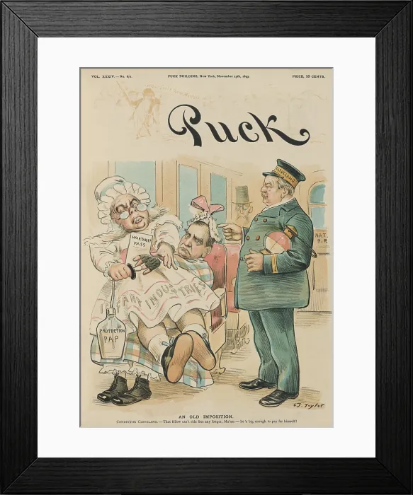 Framed Print : AN OLD IMPOSTION, PUCK Magazine, Nov. 15, 1893, opposing the high protective US tariff on imports Framed Print : AN OLD IMPOSTION, PUCK Magazine, Nov. 15, 1893, opposing the high protective US tariff on imports
