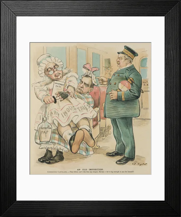 Framed Print : AN OLD IMPOSTION, PUCK Magazine, Nov. 15, 1893, opposing the high protective US tariff on imports Framed Print : AN OLD IMPOSTION, PUCK Magazine, Nov. 15, 1893, opposing the high protective US tariff on imports
