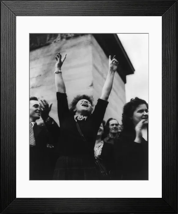 Framed Print : Parisian woman cheers at liberation celebration. August 29, 1944. World War 2. (BSLOC_2014_10_262)