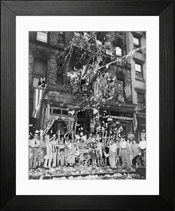 Framed Print : Residents of New York's Little Italy celebrate the Japanese surrender. August 15, 1944. World War 2. (BSLOC_2014_10_264) Framed Print : Residents of New York's Little Italy celebrate the Japanese surrender. August 15, 1944. World War 2. (BSLOC_2014_10_264)