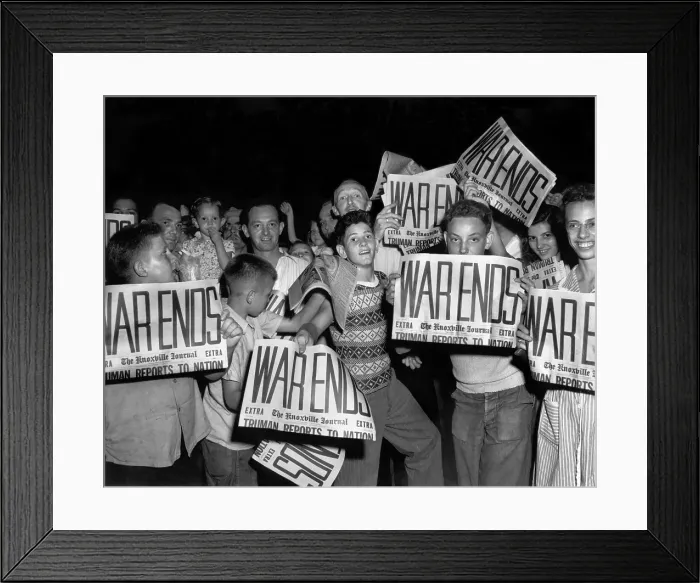 Framed Print : WAR ENDS headlines on Knoxville Journal of Aug. 14, 1945. Citizens of Oak Ridge, Tennessee, celebrate V-J Day (Victory Over Japan). World War 2. (BSLOC_2014_10_269) Framed Print : WAR ENDS headlines on Knoxville Journal of Aug. 14, 1945. Citizens of Oak Ridge, Tennessee, celebrate V-J Day (Victory Over Japan). World War 2. (BSLOC_2014_10_269)