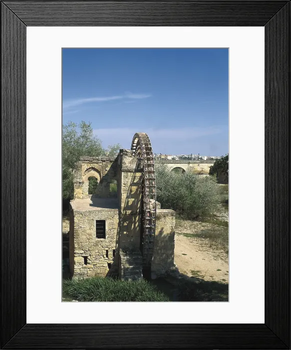 Framed Print : SPAIN. ANDALUSIA. CORDOBA. Cordoba. La Albolafia waterwheel (1136-1137), on the Guadalquivir river. AISA / Everett Collection**US SALES ONLY**