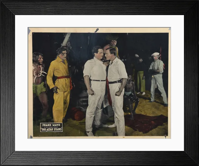 Framed Print : THE ALTAR STAIRS, lobbycard, Boris Karloff (yellow), Frank Mayo (front right), 1922