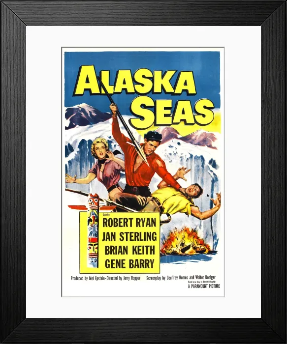Framed Print : ALASKA SEAS, US poster, from left: Jan Sterling, Robert Ryan, Gene Barry, 1954