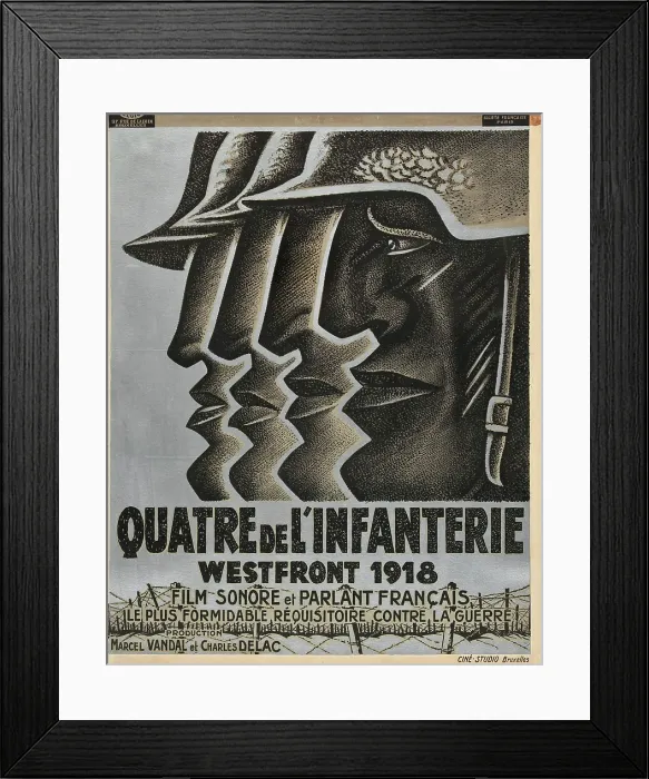 Framed Print : ALL QUIET ON THE WESTERN FRONT, (aka QUATRE DE L'INFANTERIE), French poster art, 1930