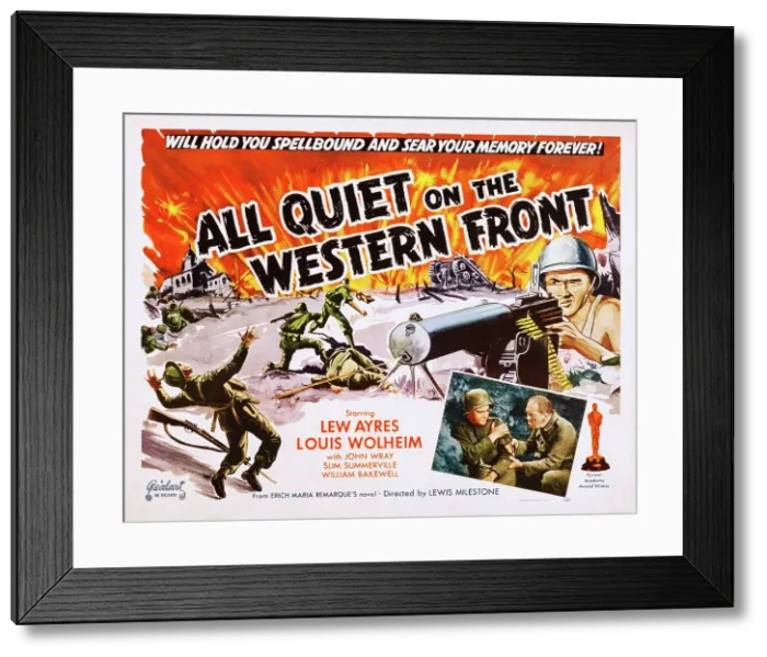 Framed Print : ALL QUIET ON THE WESTERN FRONT, US lobbycard, bottom right insert from left: Lew Ayres, Louis Wolheim, 1930