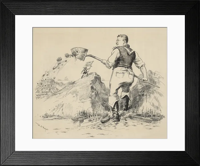 Framed Print : THE FIRST SPADEFUL, a 1903 cartoon about the Panama Canal by William A. Rogers