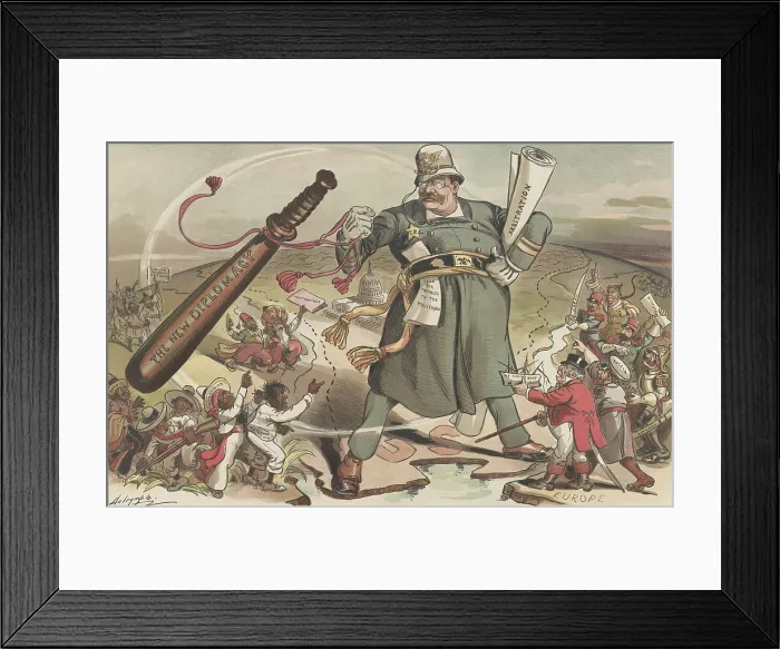 Framed Print : THE WORLDS CONSTABLE, PUCK Magazine cartoon of Jan. 14, 1905