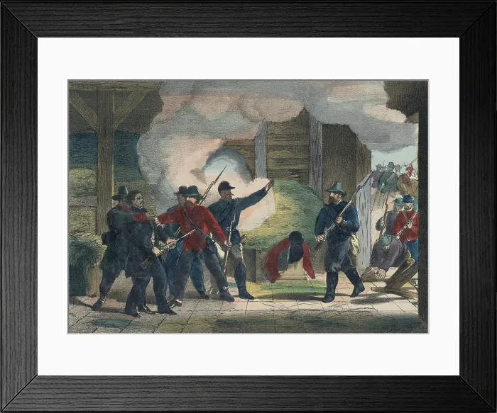 Framed Print : Seizure and death of the murderer, John Wilkes Booth, at Garretts Farm in Virginia, 12 days after the Abraham Lincoln assassination