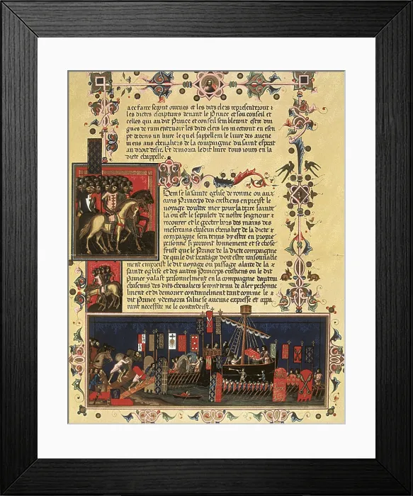Framed Print : III Crusade of Richard the Lionhearted (1189-1192). Departure to the Crusades. Manuscript 4276, fol. 6. Gothic art. FRANCE. Paris. National Library