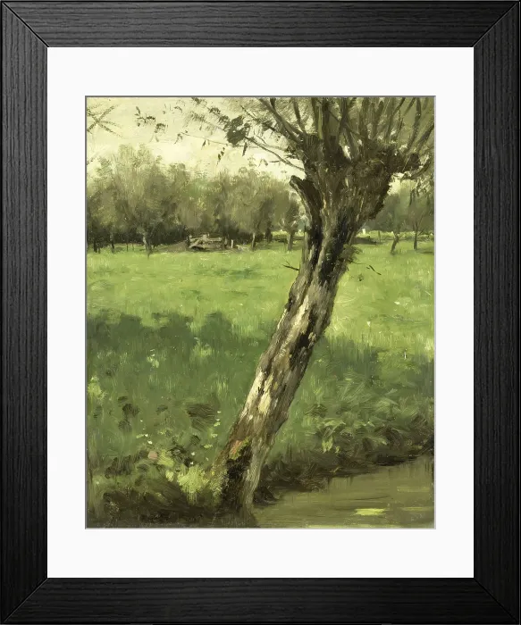 Framed Print : The Willow, by Geo Poggenbeek, c. 1873-1903, Dutch oil painting. Tilted pollard willow next to a drainage ditch at the edge of a meadow. (BSLOC_2016_1_138)