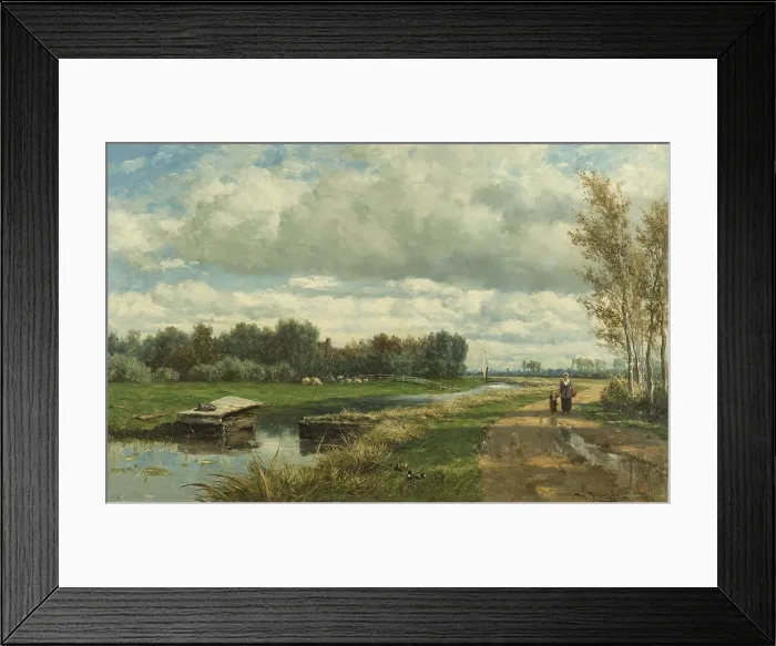 Framed Print : Landscape in the Environs of The Hague, by Willem Roelofs 1st, c. 1870-75, Dutch oil painting. The road from The Hague to the village of Stompwijk