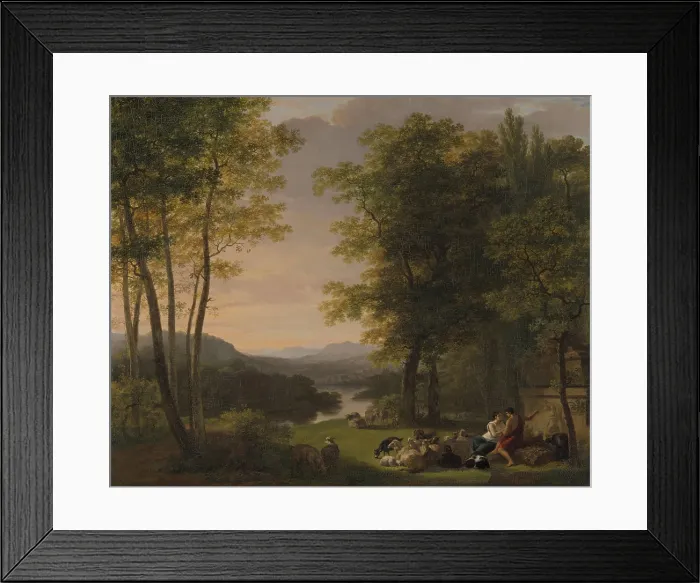 Framed Print : Arcadian Landscape, by Jan Willem Pieneman, 1813, Dutch painting, oil on canvas. Shepherd and shepherdess in ancient Grecian costume next to an ancient tomb. (BSLOC_2016_1_151)