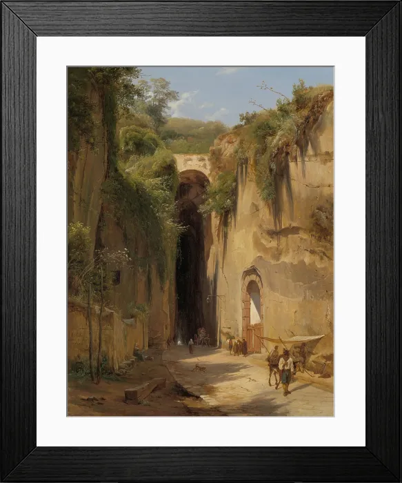 Framed Print : The Grotto of Posillipo at Naples, by Antonie Sminck Pitloo, 1826, Dutch painting, oil on canvas. The far end of the 2, 200 foot long grotto is indicated with light spot