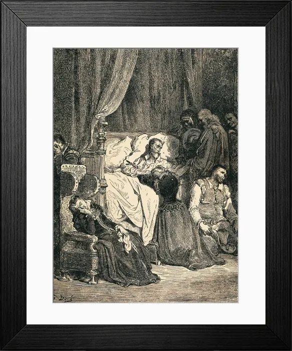 Framed Print : Dore, Gustave (1832-1883). Don Quixote's Death. 1863. Illustration of the last chapter, second part of 'Don Quixote of La Mancha'. Etching. SPAIN. Barcelona