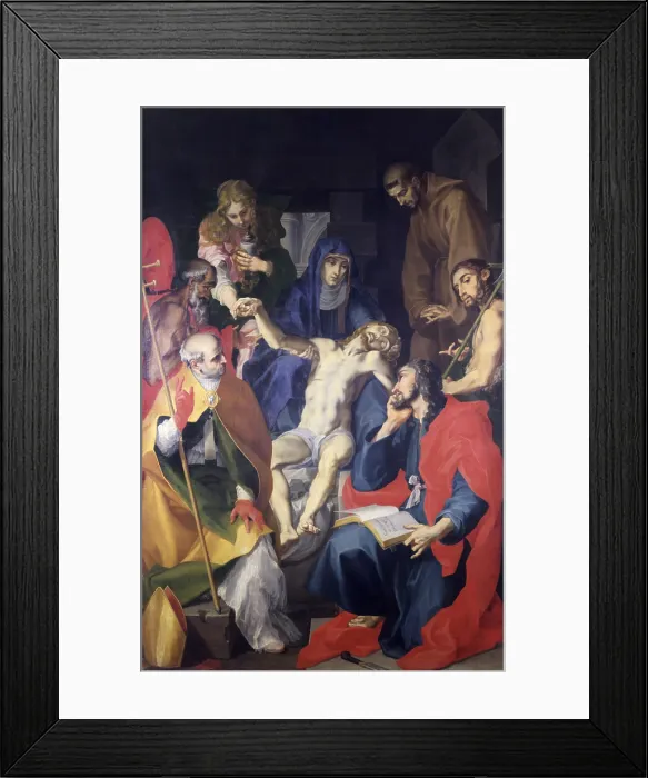 Framed Print : Piet with Saints Pier Grisologo, Jerome, Mary Magdalene, John the Baptist and Bartholomew, by Andrea Lilli, first half of the 17th Century, oil on canvas - Italy, Emilia Romagna