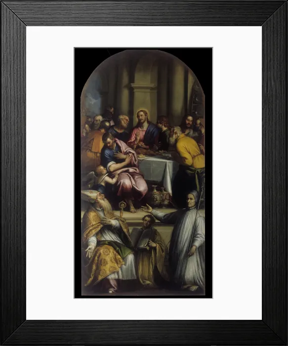 Framed Print : The Last Supper with Saint Apollinaris and Holy Lorenzo Giustiniani, by Matteo Ingoli, end of the 16th - begin of the 17th Century, oil on canvas, 400 x 200 cm - Italy