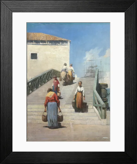 Framed Print : Women on a Bridge in Venice (Donne sul ponte a Venezia), by Vincenzo Cabianca, 1869, 19th Century, 46 x 41 cm - Italy, Emilia Romagna, Piacenza