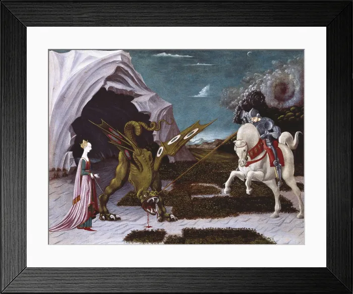 Framed Print : UCCELLO, Paolo di Dono, also called Paolo (1393-1475). Saint George and the Dragon. ca. 1456. Renaissance art. Quattrocento. Oil on canvas. UNITED KINGDOM. London