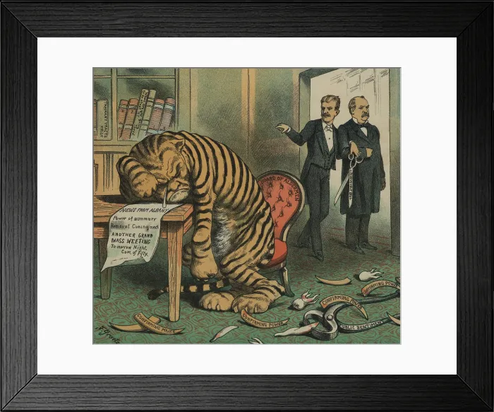 Framed Print : Weeping Tammany Tiger with the face of NYC Democratic Boss John Kelly Framed Print : Weeping Tammany Tiger with the face of NYC Democratic Boss John Kelly
