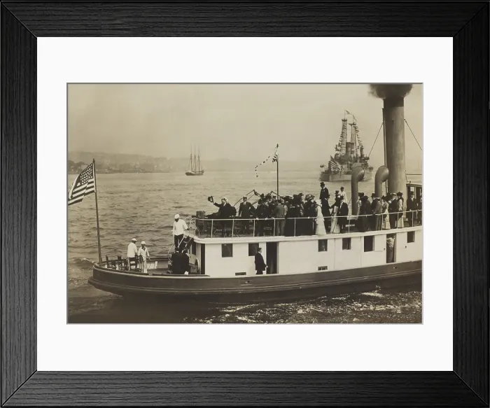 Framed Print : Enlarged details of Theodore Roosevelt (waving hat) and young Franklin and Eleanor Roosevelt