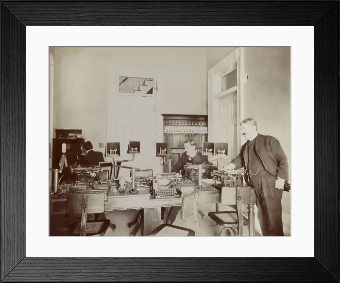 Framed Print : White House telegraph office and staff during Theodore Roosevelts administration, 1902. (BSLOC_2017_4_97)