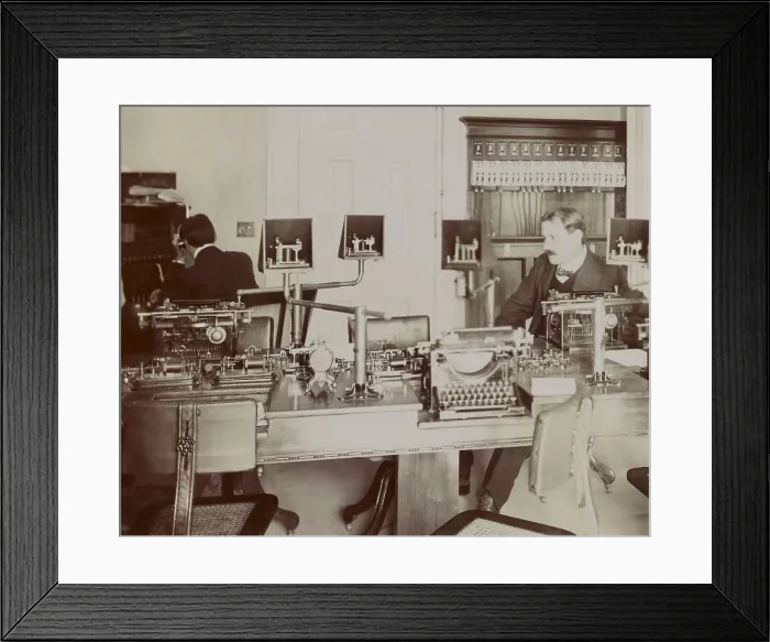 Framed Print : White House telegraph office and staff during Theodore Roosevelts administration, 1902. (BSLOC_2017_4_98)