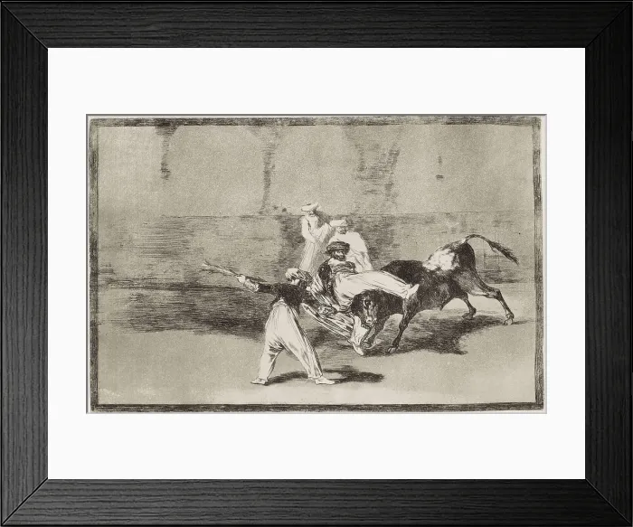 Framed Print : GOYA Y LUCIENTES, Francisco de (1746-1828). A Moor caught by the bull in the ring. 1815-1816. Plate 8 of 'The Art of Bullfighting'. Etching. SPAIN. Madrid Framed Print : GOYA Y LUCIENTES, Francisco de (1746-1828). A Moor caught by the bull in the ring. 1815-1816. Plate 8 of 'The Art of Bullfighting'. Etching. SPAIN. Madrid