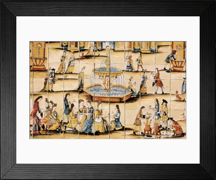 Framed Print : The Chocolatada. 18th c. Detail. Representation of local jobs and scenes. Ceramics. SPAIN. Barcelona. National Art Museum of Catalonia. Proc: SPAIN. Alella