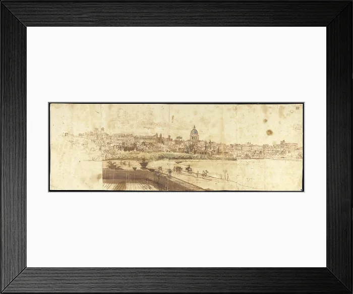 Framed Print : Campo Marzio from Prati di Castello, by Gaspar Van Wittel also known as Gaspare Vanvitelli, 1683, 17th Century, pen, ink and colored watercolor on checked paper - Italy, Lazio