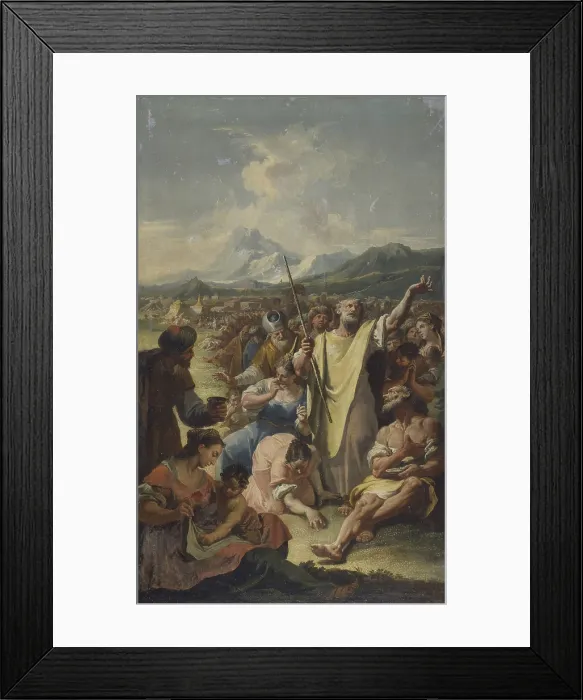 Framed Print : Moses implores the fall of the manna, by Francesco Fontebasso, 18th Century, canvas - Italy, Trentino Alto Adige, Trento, Castello del Buonconsiglio. Whole artwork view
