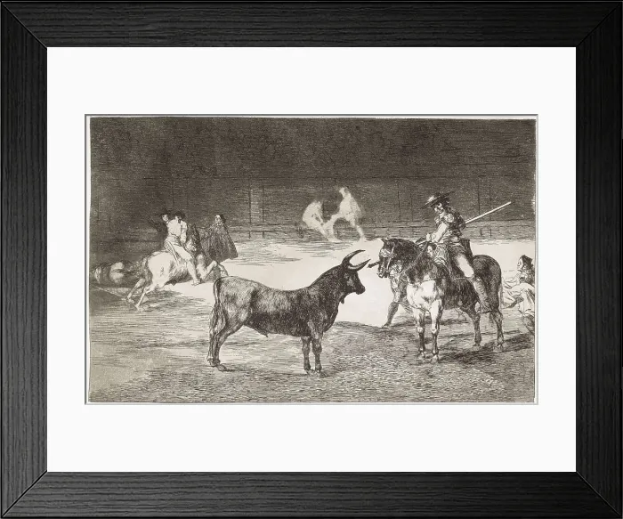Framed Print : GOYA Y LUCIENTES, Francisco de (1746-1828). The celebrated picador Fernando del Toro draws the fierce beast on with his pike. 1816
