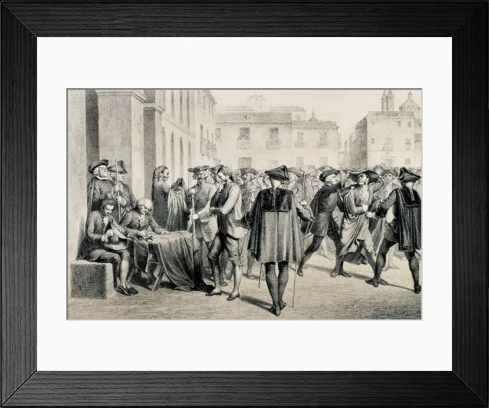 Framed Print : Spain (1766). Mutiny of Esquilache (23rd-26th March). Drawing and engraving by E Framed Print : Spain (1766). Mutiny of Esquilache (23rd-26th March). Drawing and engraving by E