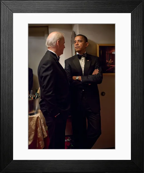 Framed Print : President Barack Obama and Vice President Joe Biden before the start of the Kennedy Center Honors at the John F. Kennedy Center for the Performing Arts in Washington, D.C. Dec