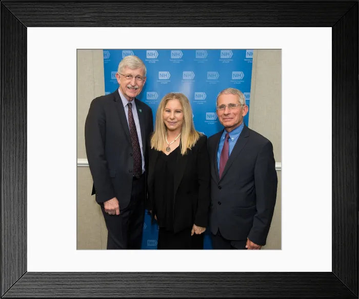 Framed Print : Barbra Streisand with Francis Collins and Anthony Fauci at the National Institutes of Health. Streisand spoke of womens cardiovascular health, at the NIH on May 15, 2018