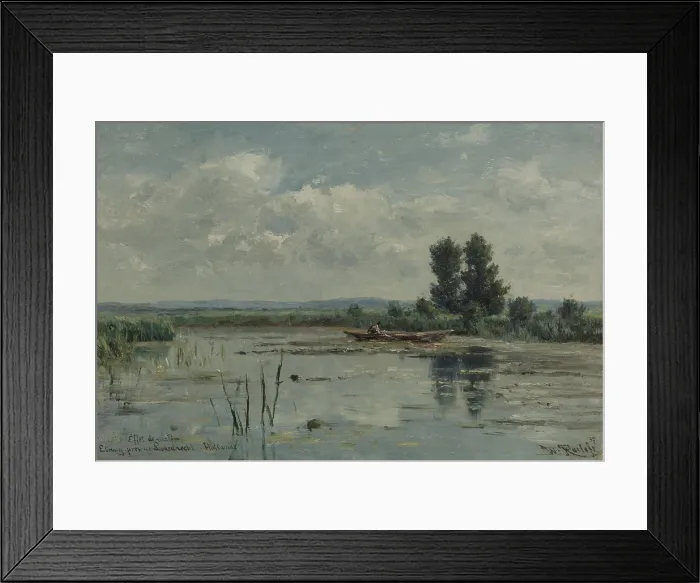 Framed Print : Lake near Loosdrecht, by Willem Roelofs 1st, 1887, Dutch painting, oil on canvas. Morning light landscape with sky reflected on the water of a lake. (BSLOC_2016_1_160)