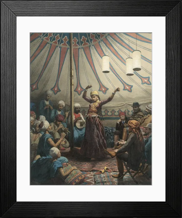 Framed Print : Egyptian Dancer in a Tent, by Willem de Famars Testas, 1863, Dutch Painting, watercolor. Young woman dancer performs with musician for audience of Arabs and Europeans Framed Print : Egyptian Dancer in a Tent, by Willem de Famars Testas, 1863, Dutch Painting, watercolor. Young woman dancer performs with musician for audience of Arabs and Europeans