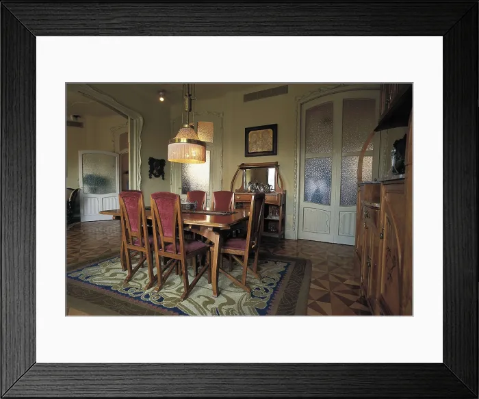 Framed Print : GAUDI i CORNET, Antoni (1852-1926). Mil House or La Pedrera. 1906-1910. SPAIN. CATALONIA. Barcelona. Mil House or 'The Quarry'. Dining room of one of the apartments Framed Print : GAUDI i CORNET, Antoni (1852-1926). Mil House or La Pedrera. 1906-1910. SPAIN. CATALONIA. Barcelona. Mil House or 'The Quarry'. Dining room of one of the apartments