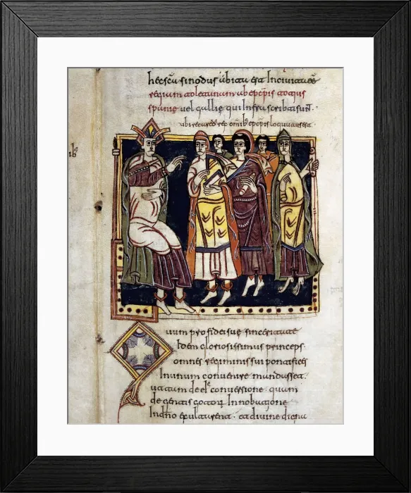 Framed Print : Vigilian or Albelda Codex. 10th c. Council of Hispanic bishops during the Visigothic domination. Mozarabic art. Miniature Painting. SPAIN. San Lorenzo de El Escorial Framed Print : Vigilian or Albelda Codex. 10th c. Council of Hispanic bishops during the Visigothic domination. Mozarabic art. Miniature Painting. SPAIN. San Lorenzo de El Escorial