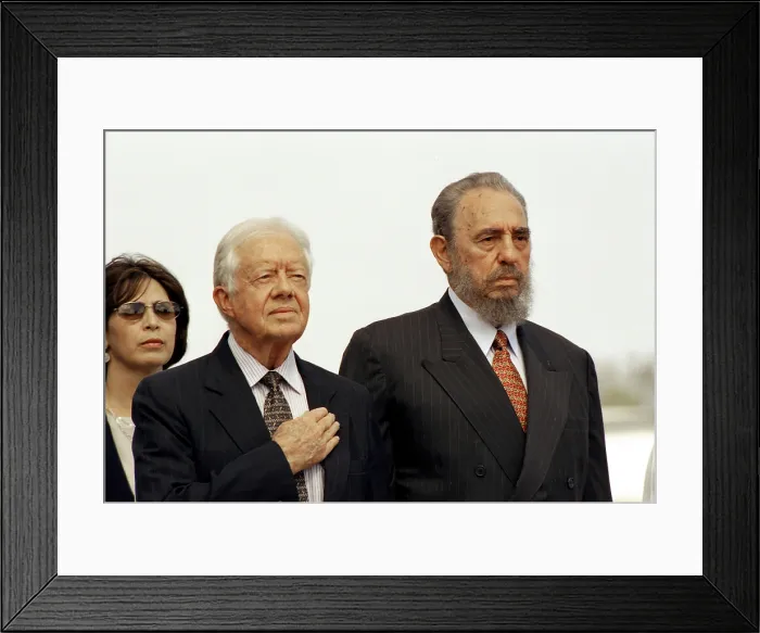 Framed Print : President Carter during the arrival ceremony of his visit to Cuba on May 12, 2002 at the invitation of Fidel Castro