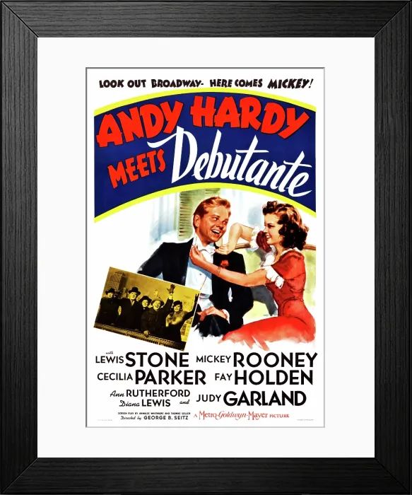 Framed Print : ANDY HARDY MEETS DEBUTANTE, US poster art, from left: Mickey Rooney, Judy Garland, 1940
