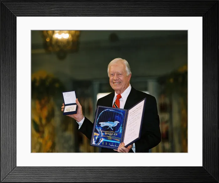 Framed Print : Former President Jimmy Carter at Oslo City Hall, where he was awarded the Nobel Peace Prize, Dec. 10, 2002