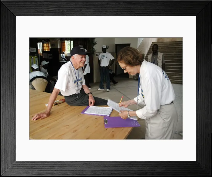 Framed Print : Former President Jimmy Carter and his wife, Rosalynn, prepare for poll closing in Monrovia, Liberia, in October 2005 Framed Print : Former President Jimmy Carter and his wife, Rosalynn, prepare for poll closing in Monrovia, Liberia, in October 2005