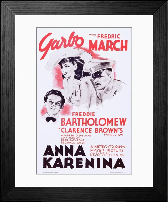 Framed Print : ANNA KARENINA, US poster art, from left: Freddie Bartholomew, Greta Garbo, Fredric March, 1935