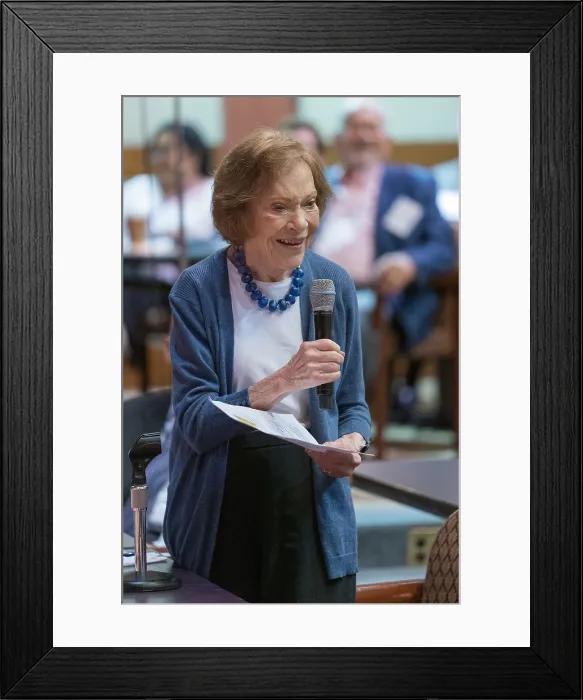 Framed Print : Former First Lady, Rosalynn Carter, addresses the 24th annual Rosalynn Carter Georgia Mental Health Forum, in May 2019