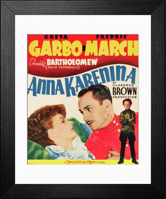 Framed Print : ANNA KARENINA, from left: Greta Garbo, Fredric March, Freddie Bartholomew on window card, 1935