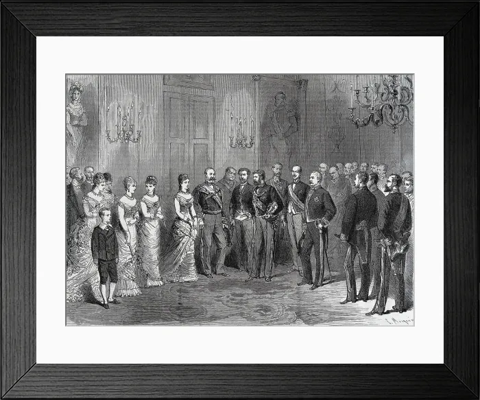 Framed Print : Spain (1878). Ceremony of engagement of the princess Mercedes at the white hall of the San Telmo Palace in Sevilla. Published in 'L'Illustration. Journal Universel' Framed Print : Spain (1878). Ceremony of engagement of the princess Mercedes at the white hall of the San Telmo Palace in Sevilla. Published in 'L'Illustration. Journal Universel'