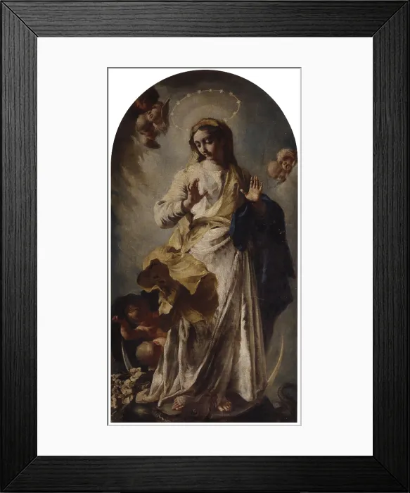 Framed Print : Immaculate Conception, by Francesco Cappella, 1758, 18th Century, oil on canvas - Italy, Lombardy, Tagliuno, Parrish Church. Whole artwork view